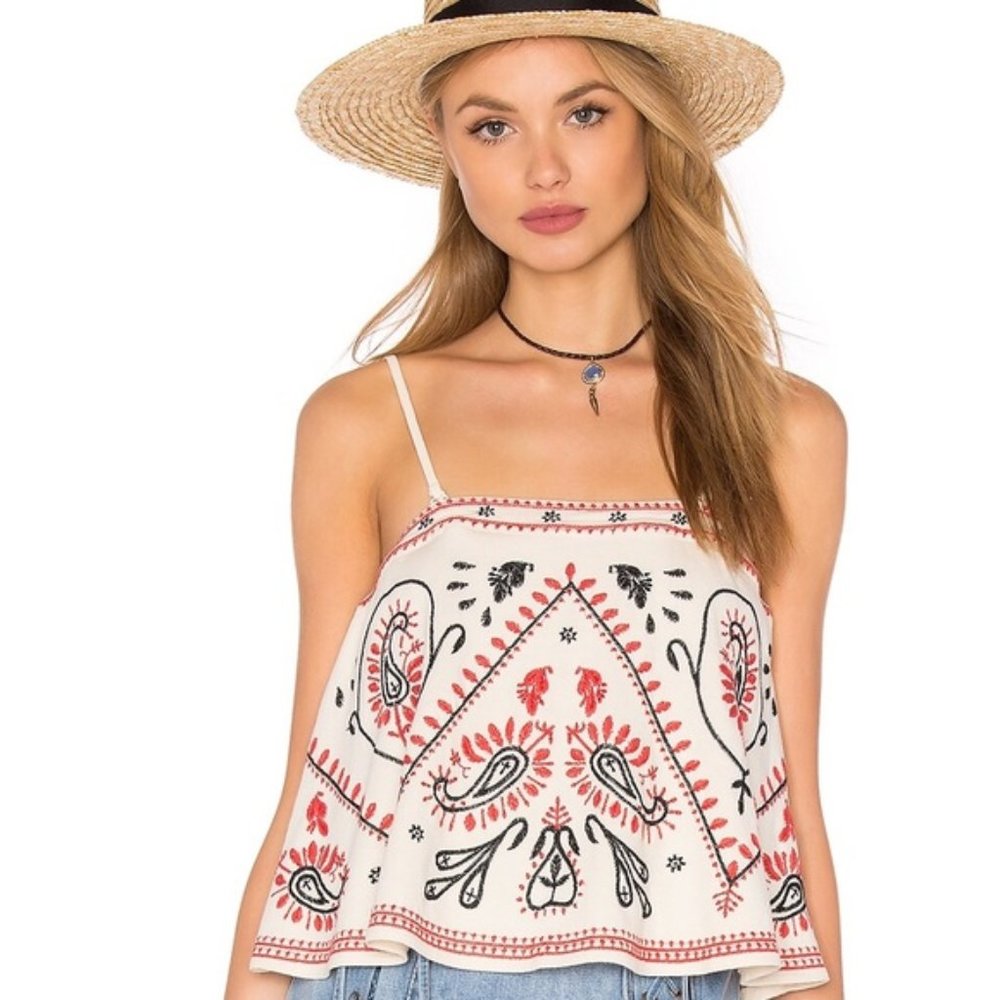 NWT Free People Flirt Alert Embroidered Tu…
